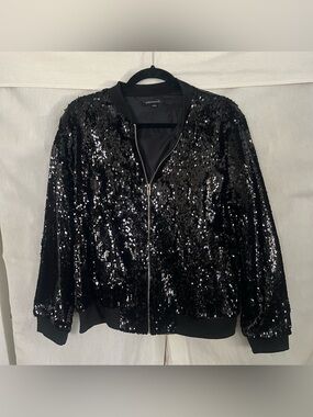 Black Sequin Bomber Jacket